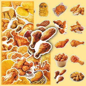 50 Pcs Fried Chicken Stickers Pack, Cool Cartoon Design for DIY Journal, Phone Case Decoration, Food Theme Scrapbooking Supplies