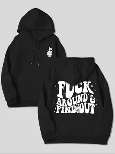 Women's Letter Print Drop Shoulder Gothic Printed Hoodie, Fashion Casual Drawstring Pocket Hooded Sweatshirt for Daily Holiday Outdoor Wear, Women Clothing for Fall & Winter, Gothic Style Hoodie, Drawstring Pocket Hoodies