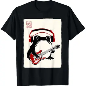Funny Grumpy Frog Guitar Rock Music Kawaii Japanese T-Shirt