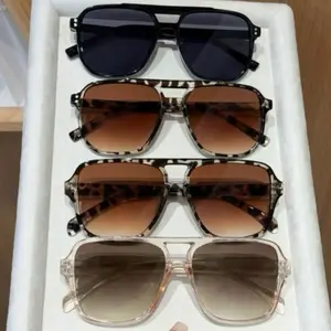 Stylish Sunglasses Set - 4-Pack with Black, Leopard, and Transparent Frames for Trendy Looks