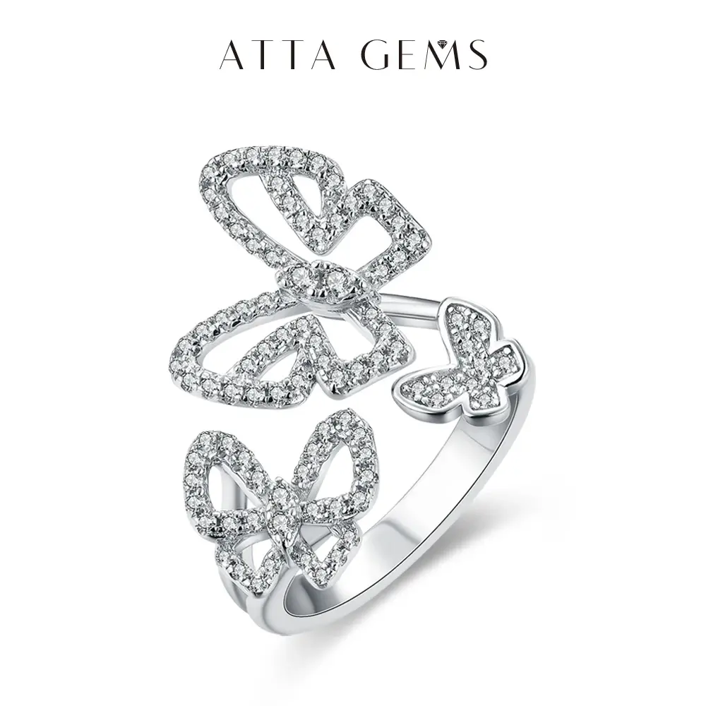 Women's D VVS1 Grade Butterfly Synthetic Moissanite Artificial Gemstone Ring, Fine Jewelry Bridal Rings for Wedding, Birthday Gifts, R109 summerwins