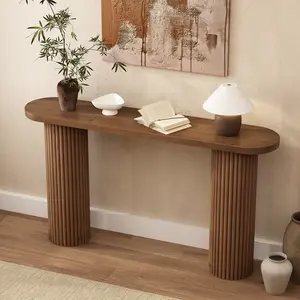 Fluted Solid Wood Console Table-55 Long Farmhouse Entryway Table with Rounded Corners, Morden Sofa Tables Behind Couch for Foyer, Entrance, Living Room, Hallway