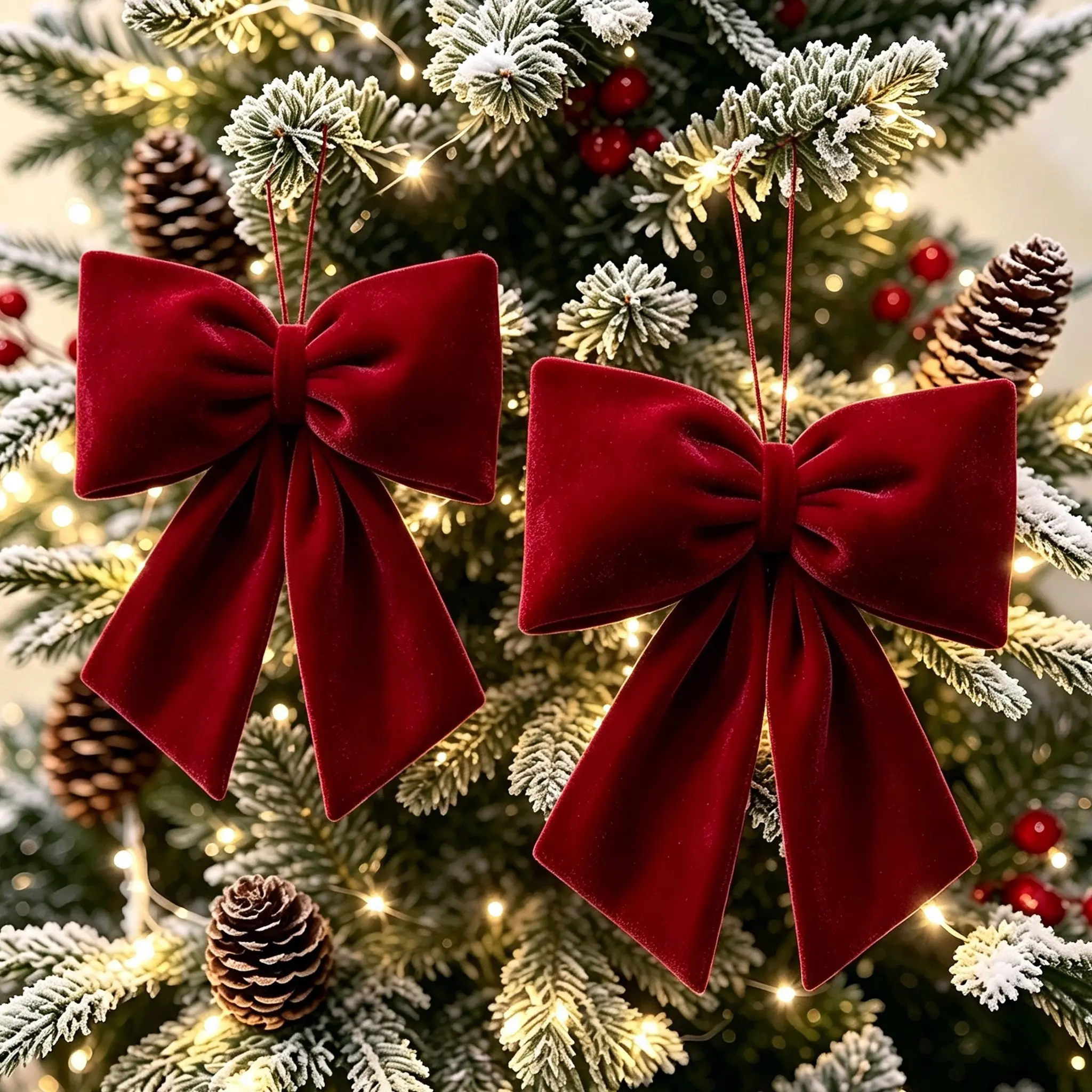 4-pack Christmas Bow Wreath Decorations (Velvet Bows) — Suitable for Christmas trees/doorways/porches/windows, indoor and outdoor hanging, Christmas/wedding/Valentine's Day/birthday party decorations