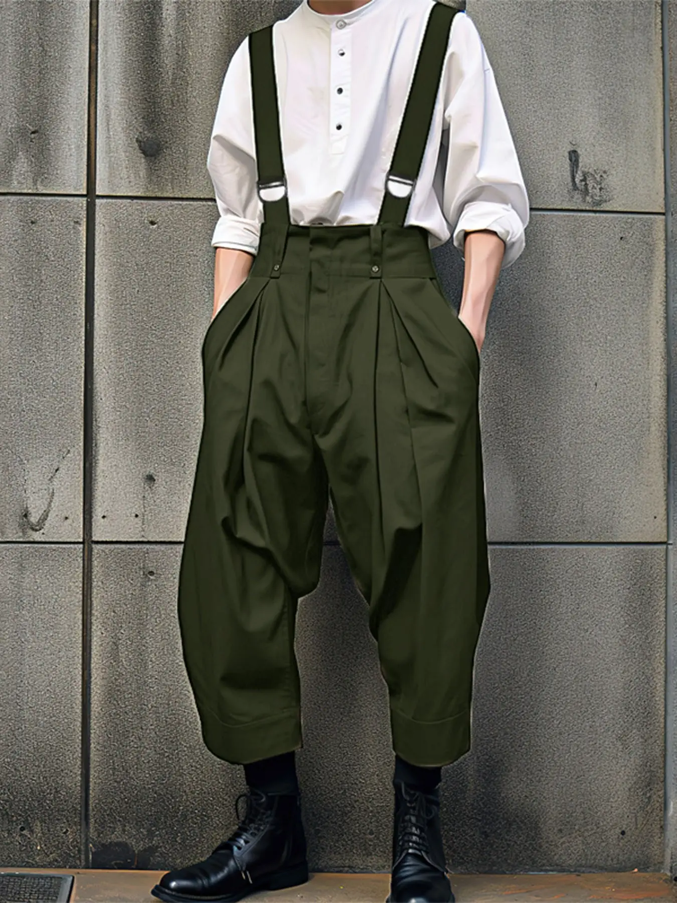INCERUN Men's Casual Simple Plain Sleeveless Belted Pants Overalls, Comfortable and Stylish, Perfect for Daily Wear
