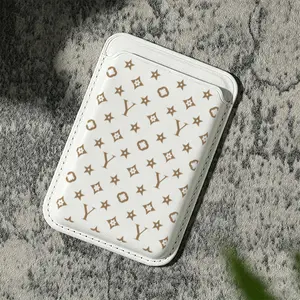 Colorful Classic Monogram Print Pattern magnetic card holder for iPhone 17/16/15/14/13/12 - Strong magnetic polyurethane leather card holder (can hold 2 cards), comes with a free metal ring adapter - compatible with Samsung/Google/Motorola devices