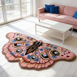 Luxurious Vintage Insect Rug, Butterfly Design, Bohemian Style Home Decor, Soft Plush Foot Mat, Decorative Area Rug, Suitable for Living Room Bedroom, Vintage Boho Rug