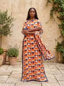 Women's Chic Heart Print Kaftan Maxi Dress - Breezy Loose Fit Beach Cover Up & Summer Resort Loungewear