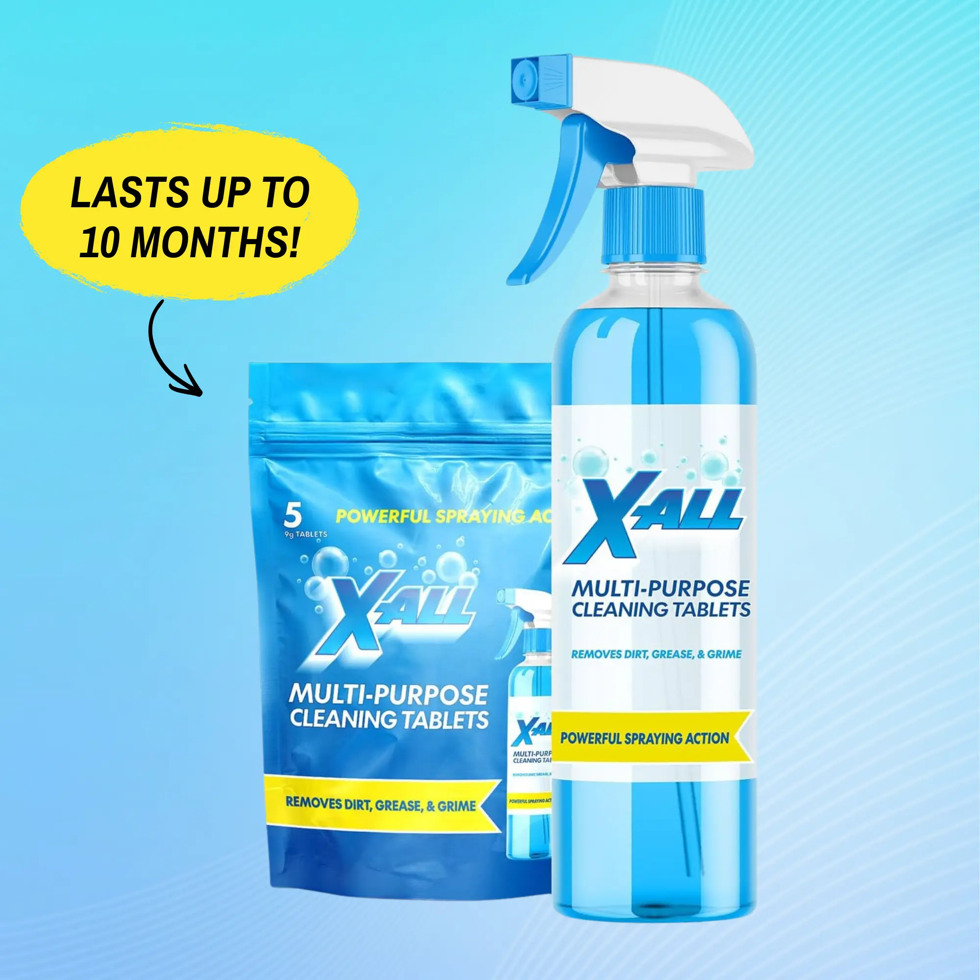 X-ALL Multi-Purpose Cleaner - Spray Bottle and 5x Cleaning Tablets