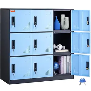 Metal Locker For Employees, 9-Door Steel Storage Cabinet With Card Slot And Keyed Lock, Heavy Duty 66 Lbs Loading Capacity Office Storage Lockers For Home, School, Office, Gym, Classroom, Lab, Black