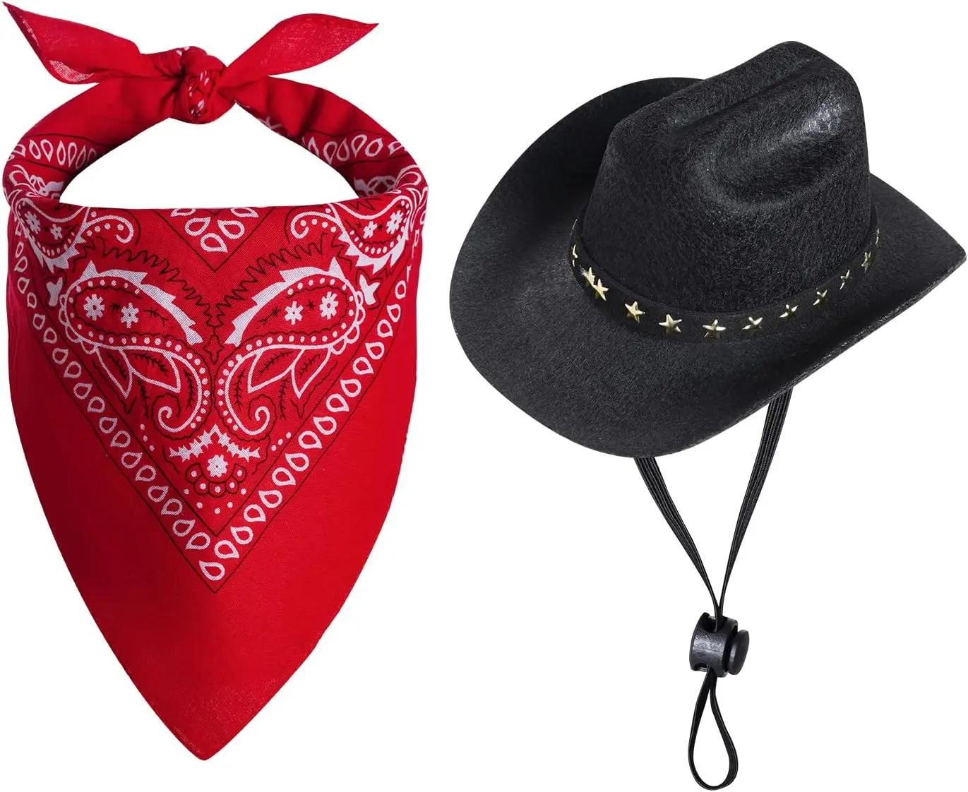 Cowboy Pet Costume 2-Piece Set for Small Dogs & Cats, Retro Western Party Wear with Polyester Hat & Skin Friendly Cotton Bandana, Adjustable Fit for Halloween & Carnival, Cowboy Look