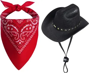 Pack Of 2 Pet Dog And Cat Cowboy Hats, Featuring Adjustable Drawstrings for Outdoor Sports, Sun Protection Hats, And Scarf Sets for Pets' Birthday Parties Ideal for Parties, Festivals, And Everyday Wear