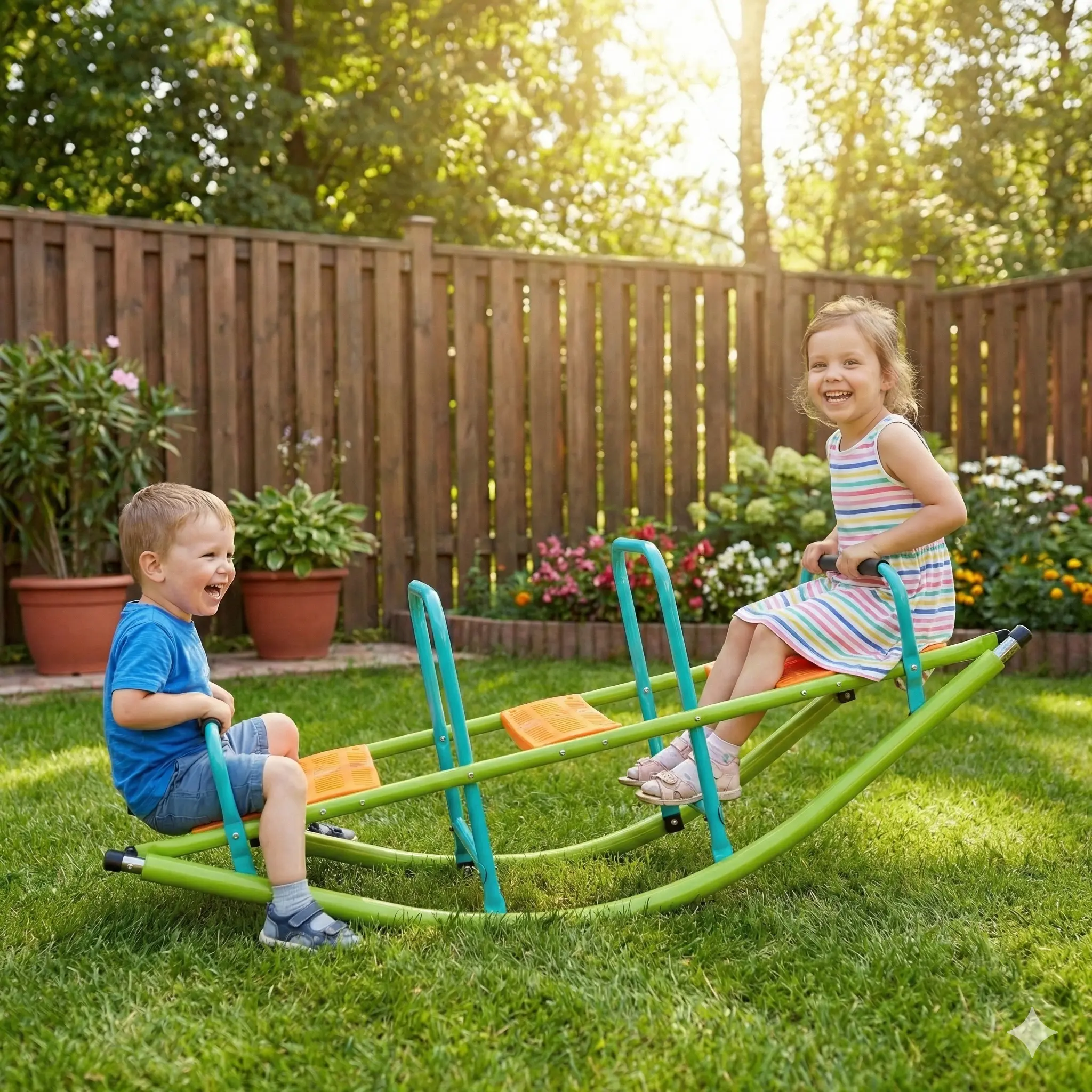 Kids Outdoor Seesaw Rocker Boat Playground Equipment Plastic Seat Steel Frame Balance Coordination Toy for Children Ages 3+ Green Backyard Garden Park Playground Rocking Fun, Green Color Options, Steel Material, Product Dimensions: 18.11 W x
