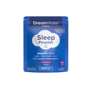 Dream Water Sleep Powder Drink Mix – Melatonin, GABA & 5-HTP – Fast-Acting Deep Sleep Aid for Relaxation & Calm – Sugar-Free, Gluten-Free Nighttime Sleep Supplement, Snoozeberry Flavor (30 Sticks)