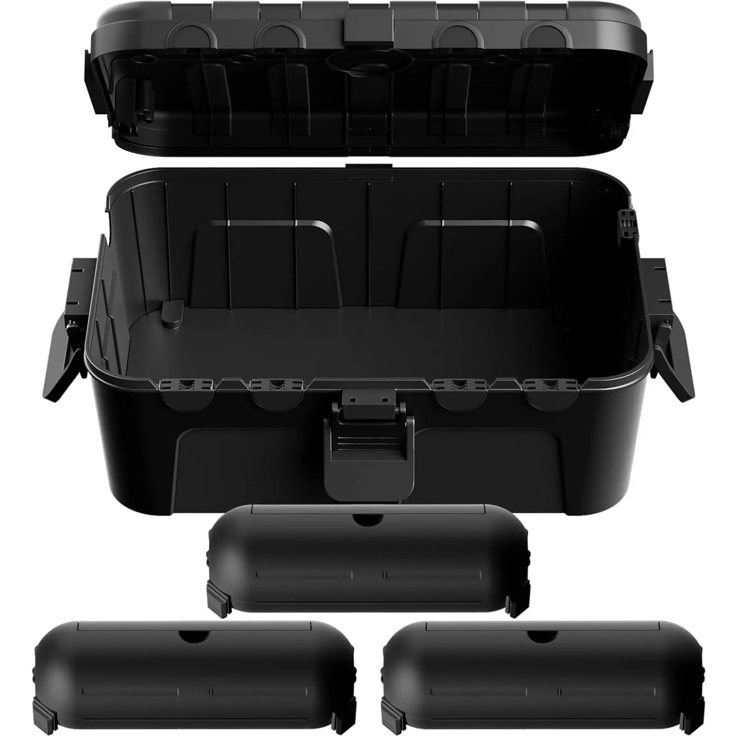 4-Piece Outdoor Waterproof Electrical Box Set – 12.5" x 8.5" x 5" Large Electrical Box & 3 pcs 7.1" x 2.3" x 2.3" Extension Cord Covers for Power Strips, Outlets, Holiday Lights, Black
