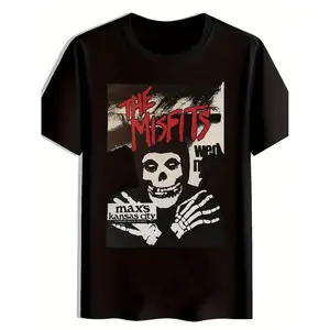 1 Piece, 180g, Women's Black Graphic T-Shirt, Punk Rock Band The Misfits Max Design, Short Sleeve, Crew Neck, Summer Casual T-Shirt, Machine Washable Polyester Top, Vintage Tees, Music Fan Clothing
