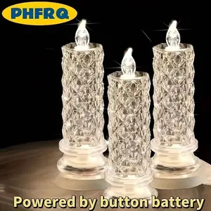 3 Piece LED Flameless Candle Lights with Base, Halloween Decoration, Romantic Proposal Candles, Button Battery Operated, Perfect for Home Parties, Lighting