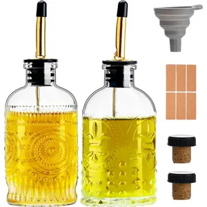 Olive Oil Dispenser Bottle for Kitchen with Metal Spout, Glass Oil Bottles 7OZ, Elegant Glass Cooking Oil Dispenser for Kitchen-2pcs