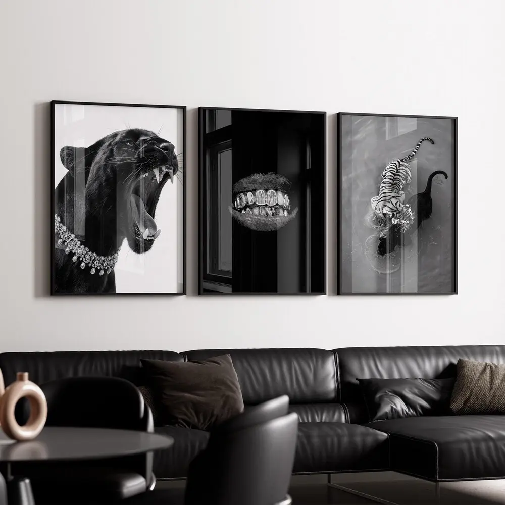 Black Panther Print Set of 3 Diamond Grillz Poster Tiger Photography Baddie Room Decor Dark Luxury Wall Art Digital Download