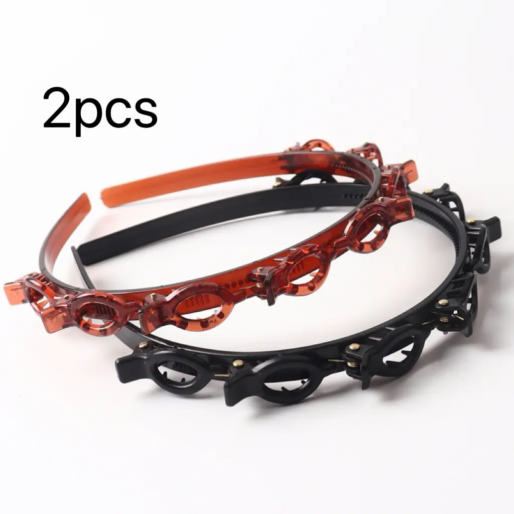 Hair Styling Headband with Built in Clips Plastic Braiding Headband for Easy Hair Styling，Anti Slip  Design Perfect for Creating Braided Hairstyles Convenient Hair Accessory for Women and Girls Lightweight and Durable，Black and Brown