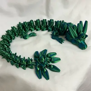 Tulip Dragon 3D Printed Fully Articulated Tulip Dragon 19 Inches Length Green and Blue Colors