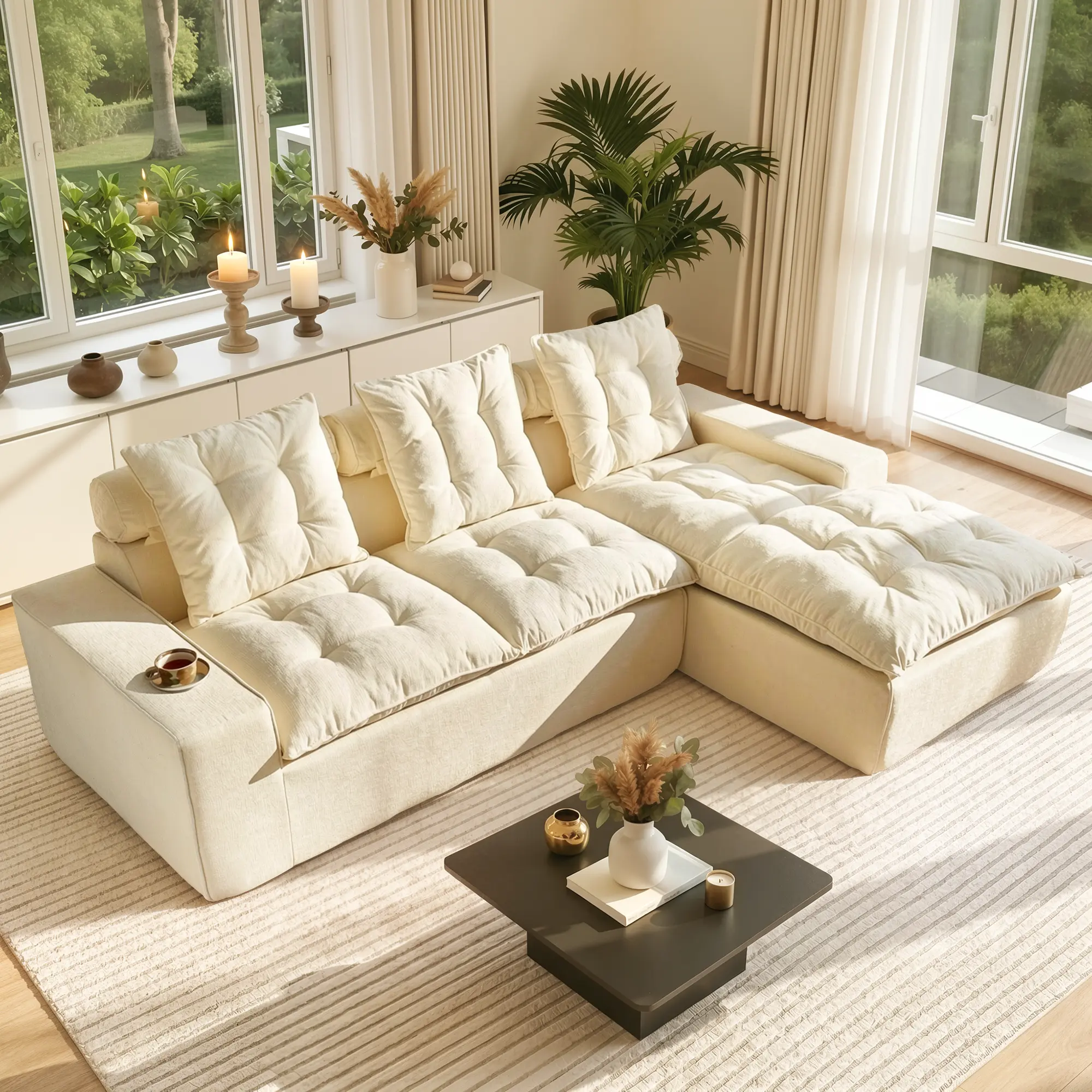 Cream White Right Chaise