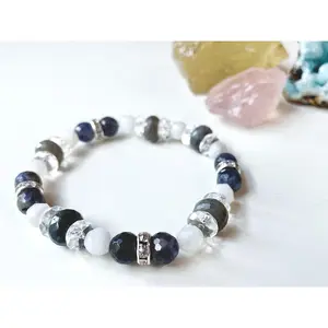 Iolite, Labradorite, Moonstone & Clear Quartz Beaded Bracelet