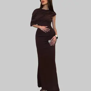 Women's Asymmetric Ruffles One Shoulder Sleeveless Mermaid Maxi Dress 2025 Fall & Winter New Slim Fit Solid Color Elegant Sexy Formal Vibe Casual Wear Versatile Evening Party Dresses