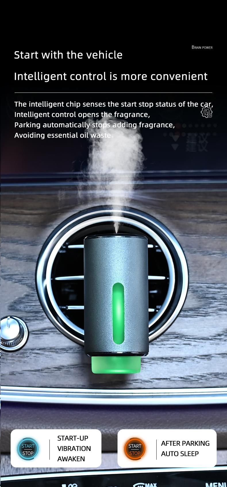 Car Air Freshener viral smart car scents Vent Clip Diffuser w/ RGB Light | AI Auto Start Stop Sensor | USB Rechargeable Essential Oil Nano Mist Odor Eliminator | 3 Modes Baby Safe Perfume | Metal Aesthetic Auto Interior Accessories Gift Set