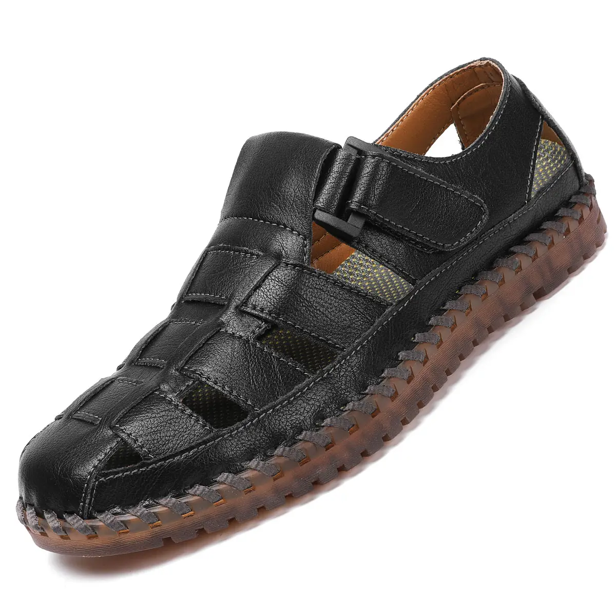 Men's Casual Sandals Closed Toe Outdoor Handmade Leather Sandal Summer Beach Sandal Fisherman Sandals Women Black Fathersdaygift Shoe