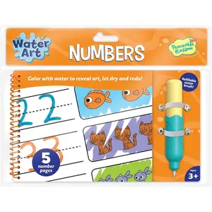 Water Art Numbers Activity Book, Reusable Water Brush Coloring Pad with Number Tracing Counting Practice, Mess Free Creative Learning, Kids Age 3+, Early Math Skill Builder