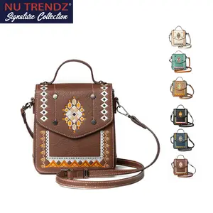 Nu Trendz Southwest Crossbody Bag for Women Lightweight PU Leather Phone Wallet with Adjustable Strap Aztec Embroidered Pattern
