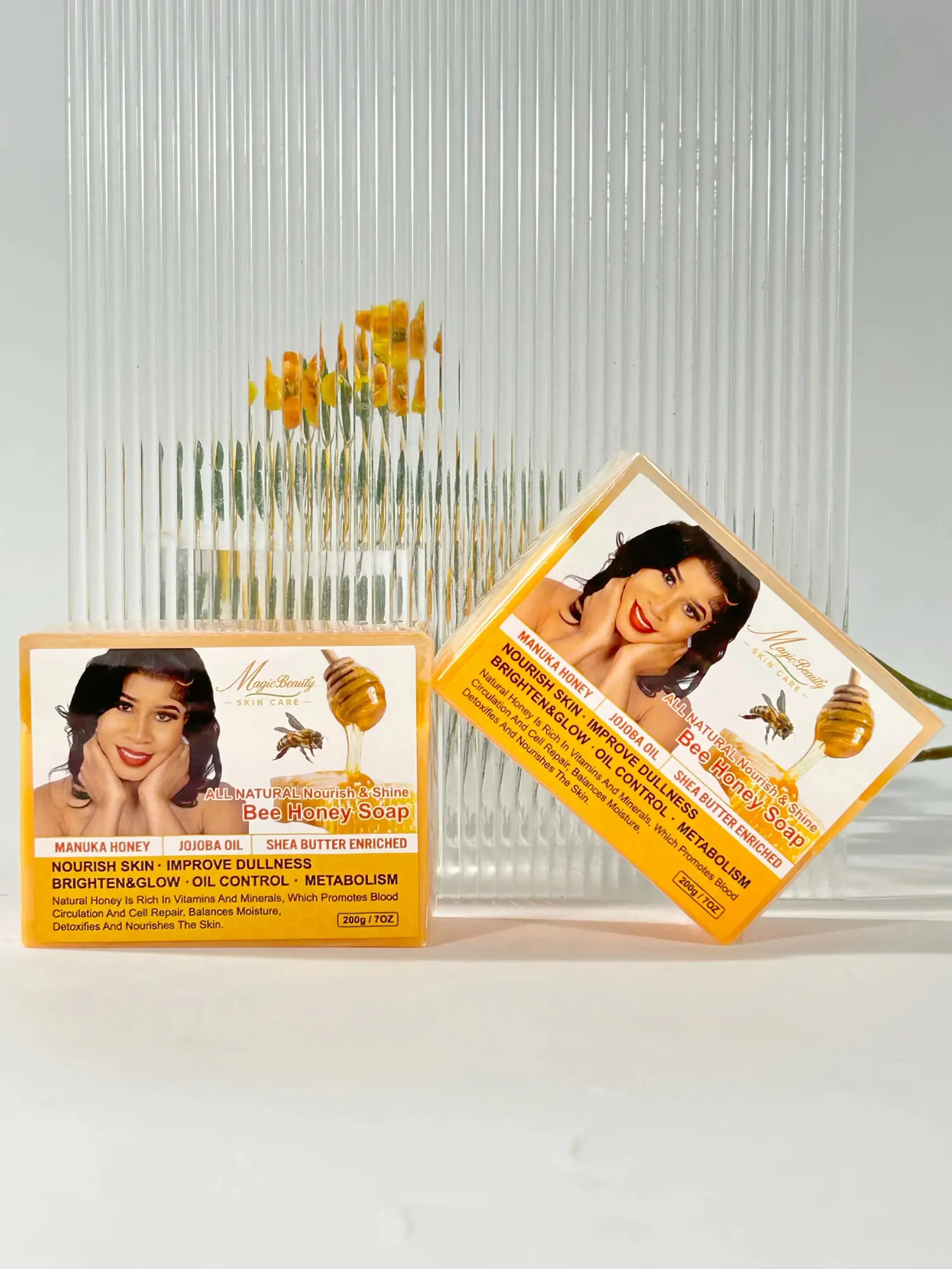 2 Magic Beauty All Natural Brightening, Nourish & Shine Bee Honey Soap - Dark Spot Remover, Anti Acne, Handcrafted with Pure Honey & Natural Oils for Deep Hydration, Sensitive Comfort, Skin Repair, Cleanser & Radiant Glow 200g