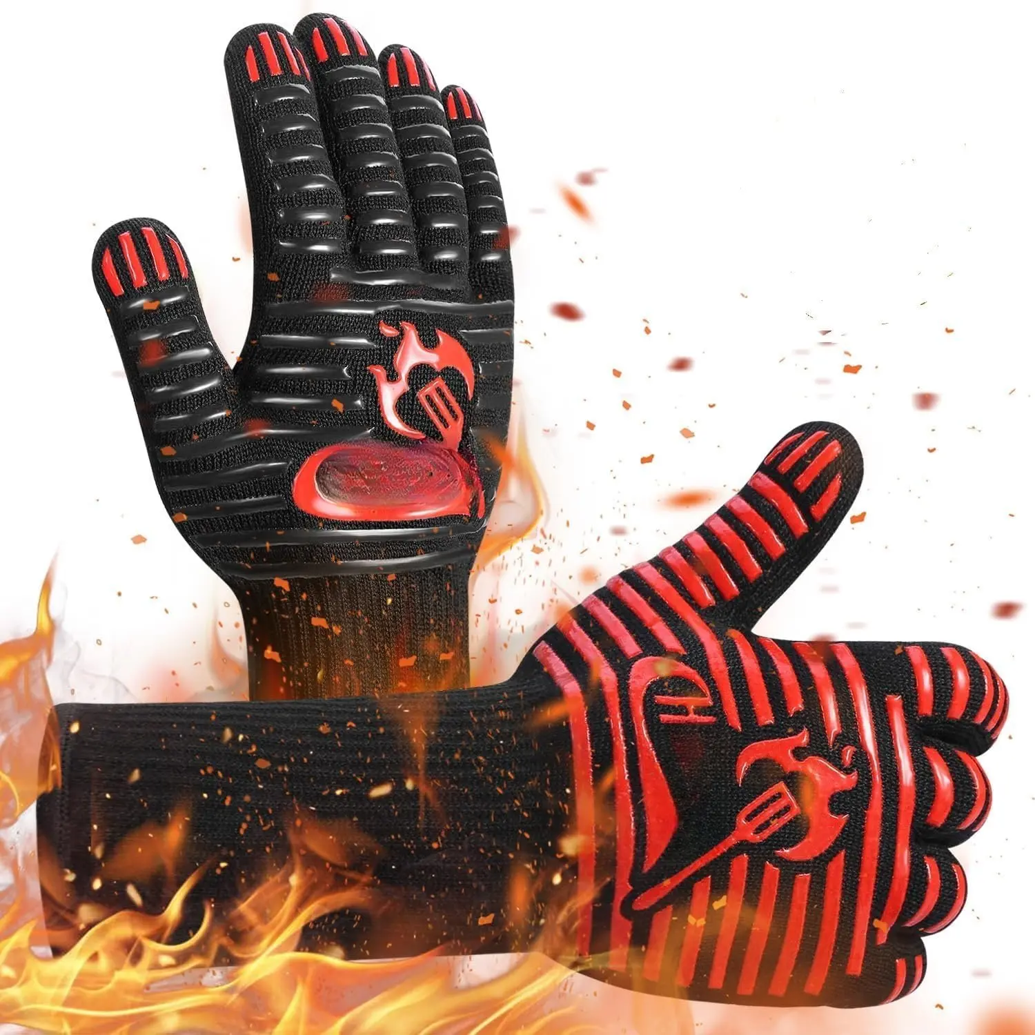 Grilling Gloves 1472?  Heat Resistant, Grill BBQ Gloves for Men,  Non-Slip Kitchen Oven Mitts, Hot Cooking Oven Gloves for Grilling, Frying, Baking, Welding, Fireplace, 14 Inch