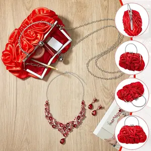 4 Pack Detachable Strap Detachable Necklace Earrings Bracelets with Red Satin Flower Cloth Bag Beauty & Personal Care