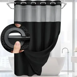 1PCS/2PCS/3PCS No Hook Hotel Grade Fabric Waffle Shower Curtain with Snap in Liner for Bathroom with See Through Top Window, Spa, Machine Washable,Shower Curtain,75" L x 72" W