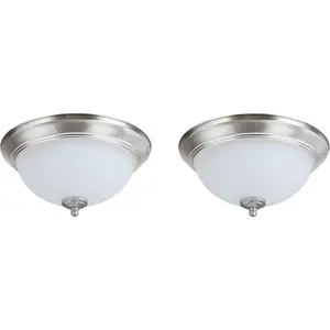 63017-12 LED Dimmable Flush Mount Ceiling Light Fixture, Transitional Design in Satin Nickel Finish, Frosted Glass Diffuser, 11" Diameter, 2 Pack