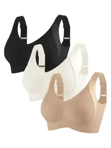 Wireless Lingerie Set, Back Buckle Design, Straps, Adjustable Fit, Push-Up Function, Seamless, Comfortable, Medium, Suitable for Daily Wear, Bras