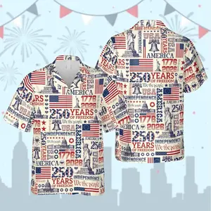 Retro USA 250 Hawaiian Shirt, 250 Years Of Freedom Style Tropical Short Sleeve Shirt, Summer Aloha Button Down Shirt, Gift for Him or Her