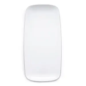 White with Silver Rim Flat Raised Edge Rectangular Disposable Plastic Plates (10.6" x 5")