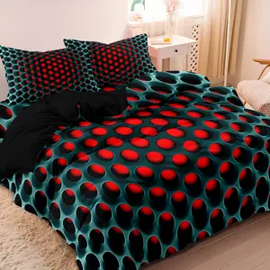 3pcs Geometric 3D Honeycomb Pattern Decorative Duvet Cover Set, Colorful Polyester Bedroom Bedding Set With Zipper Closure, Breathable Brushed Fabric, Digital Print, Space-Themed, All-Season Comfort - Machine Washable (No Comforter )