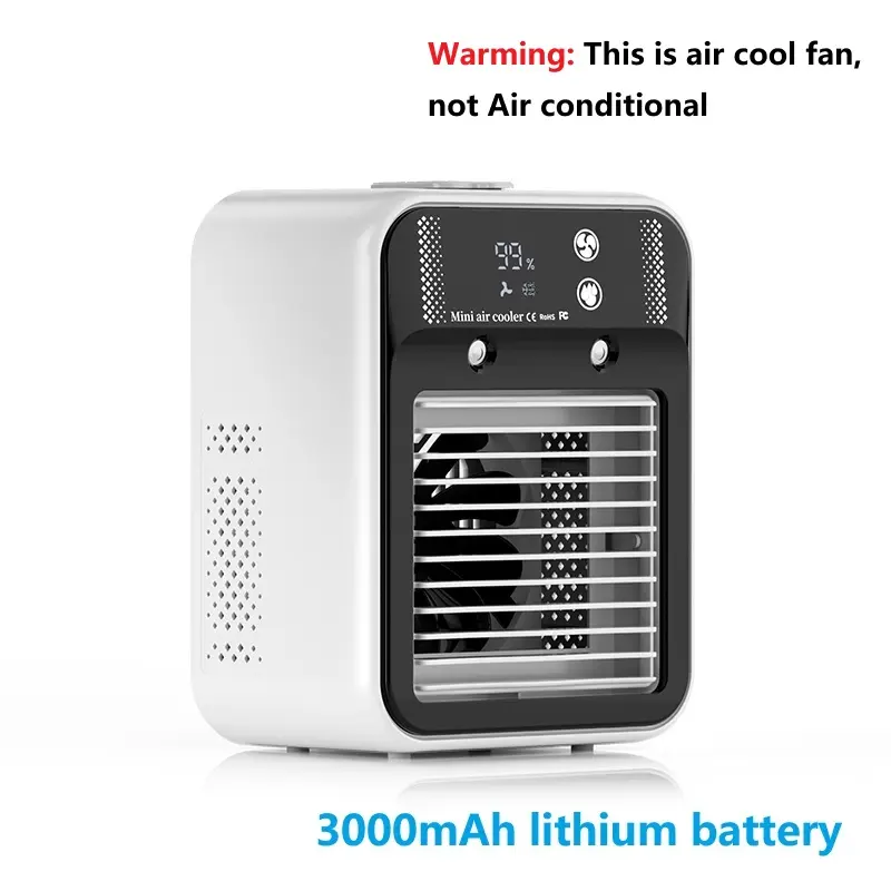Portable Air Conditioner, Personal Portable AC with 2 Speeds & 2 Mist Modes, Rechargeable Air Cooler with 3000mAh Battery, Quiet Air Conditioner for Room Car Office Outdoor, Rechargeable Multifunctional Cooling Fan, Battery Operated Fans