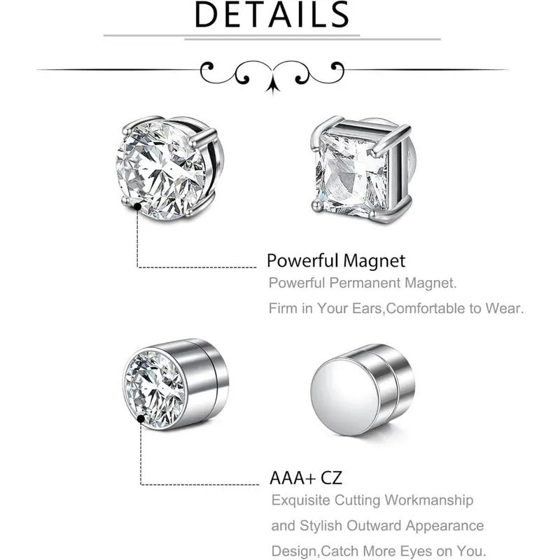 4 Pairs Stud Earrings Fake Cubic Zirconia Diamond Earrings for Women Men Silver summervibes