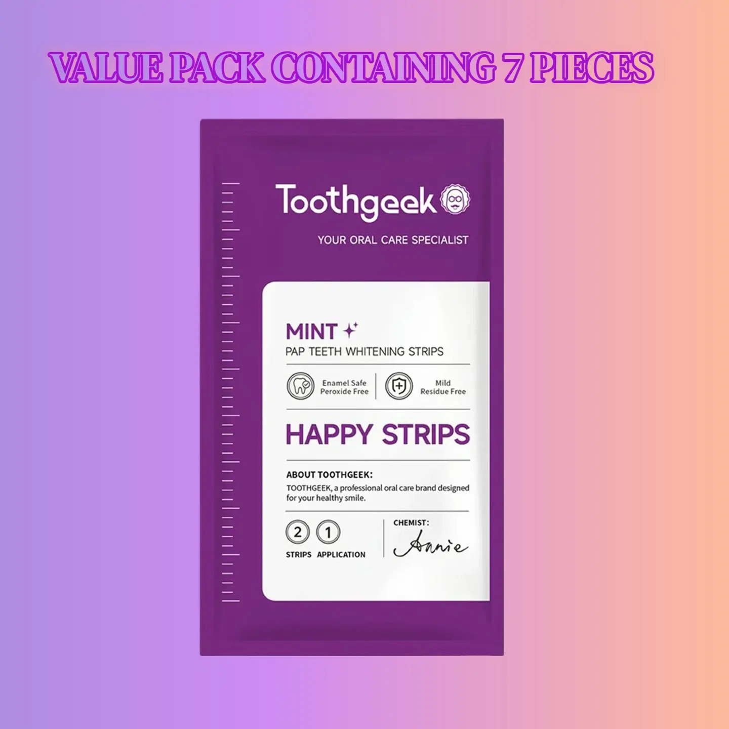 【N】Toothgeek Purple Whitening Strips 7-day treatment（14 strips）Dry Strip Technology - PAP Non Sensitive Teeth Whitening - Peroxide-Free