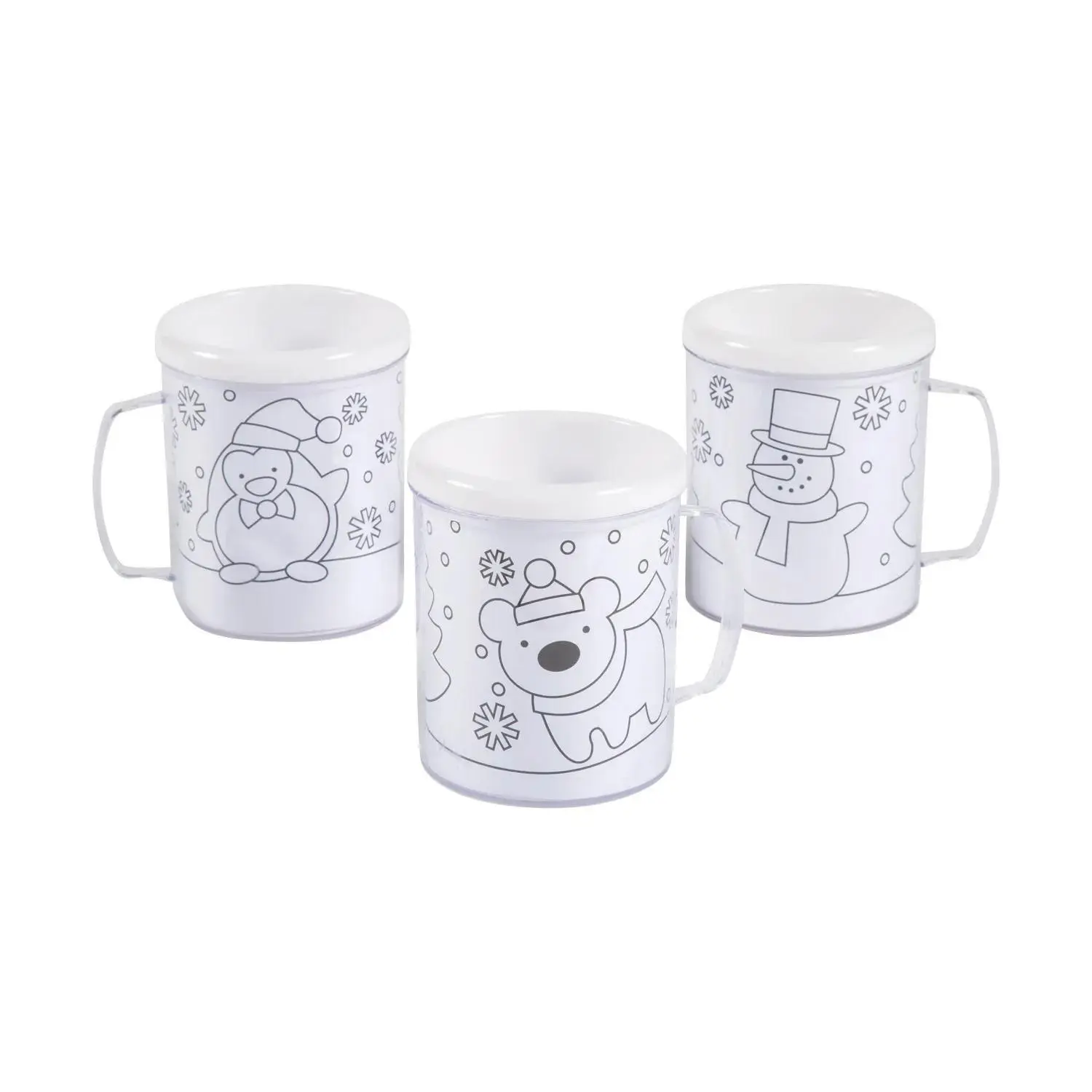 4" 8 oz. Color Your Own Winter Reusable BPA-Free Plastic Mugs - 12 Ct.