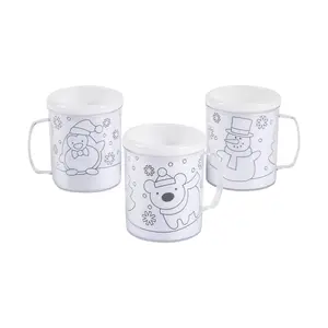 4" 8 oz. Color Your Own Winter Reusable BPA-Free Plastic Mugs - 12 Ct.
