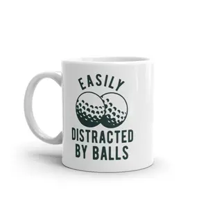 Easily Distracted By Balls Mug Funny Golf Ball Graphic Novelty Coffee Cup - 11oz Funny Coffee Mugs Ceramic Printed Drinkware Cup