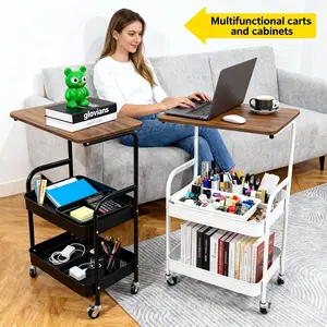 Office Tables Computer Workstations rolling cart 3-tier metal utility cart, 3-tier printer stand with wheels, rolling storage cart with lockable wheels, kitchen, office, bedroom, living room
