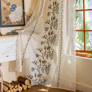 Vintage Chinese Curtain, Colorful Leaf & Flower Pattern, Modern Natural Linen Feel, Perfect for Living Room & Bedroom Decor, Window Curtain