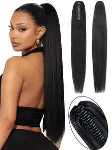 26" Claw Clip in Ponytail Hair Extensions Long Straight Hair Clip Extensions for Women Fluffy Natural Looking Synthetic Hairpiece for Daily Use Synthetic Hair Pieces
