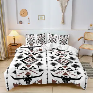 Bull's Head Geometric Print Duvet Cover Set，one Duvet Cover & 1 Or 2 Pillowcases (without Insert)，retro Ethnic Style, Suitable For Bedrooms, Dormitories, Themed Hotels, Skin-friendly Bedding, Decorative Gifts.